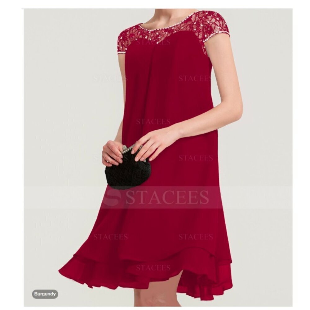 A-line/Princess Bateau Short Sleeve Knee-Length Chiffon